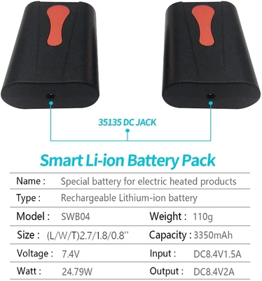 3.7V লিথিয়াম ব্যাটারি চালিত হিটার 7.7kg 7.4V উত্তপ্ত জ্যাকেট ব্যাটারি