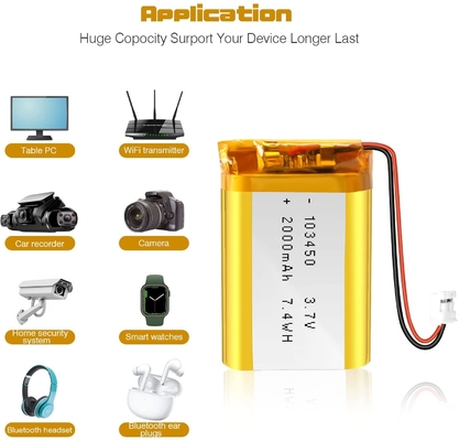 NCM রিচার্জেবল লি আয়ন ব্যাটারি 3.7v 2000mah / লিথিয়াম আয়ন ব্যাটারি সংযোগকারী JST