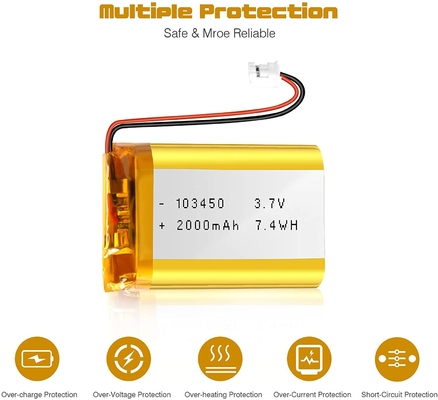NCM রিচার্জেবল লি আয়ন ব্যাটারি 3.7v 2000mah / লিথিয়াম আয়ন ব্যাটারি সংযোগকারী JST