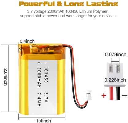 NCM রিচার্জেবল লি আয়ন ব্যাটারি 3.7v 2000mah / লিথিয়াম আয়ন ব্যাটারি সংযোগকারী JST